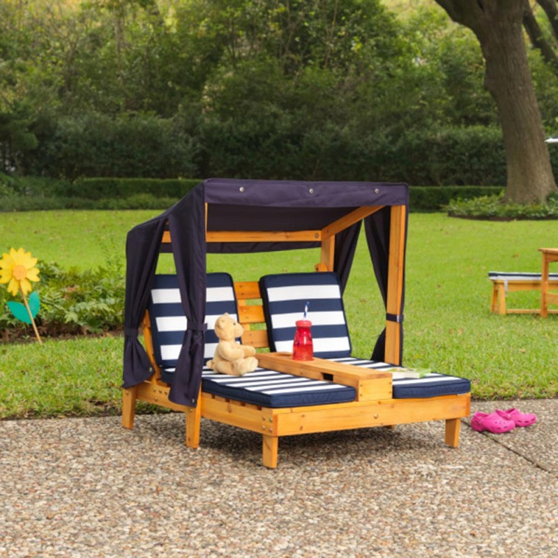 Buy KidKraft Double Chaise Lounge With Cup Holder Honey & Navy online for Kids